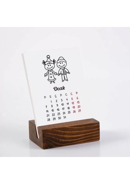 Mevsim Çocuklar 2026 Masa Takvimi | Ahşap Tabanlı Masa Takvimi