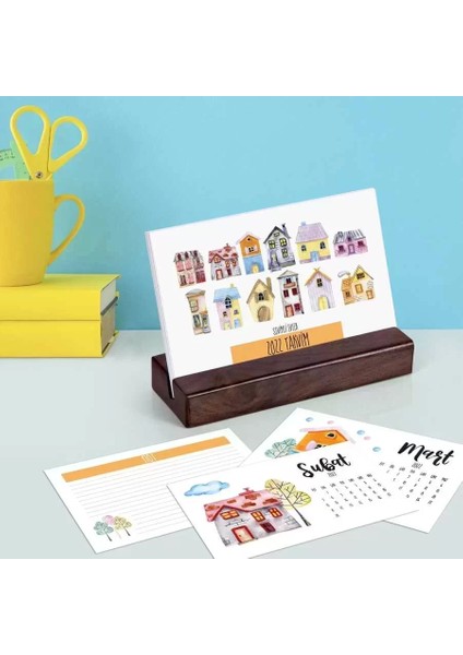 Sevimli Evler Masa Takvimi | Ahşap Tabanlı 2026 Masa Takvimi