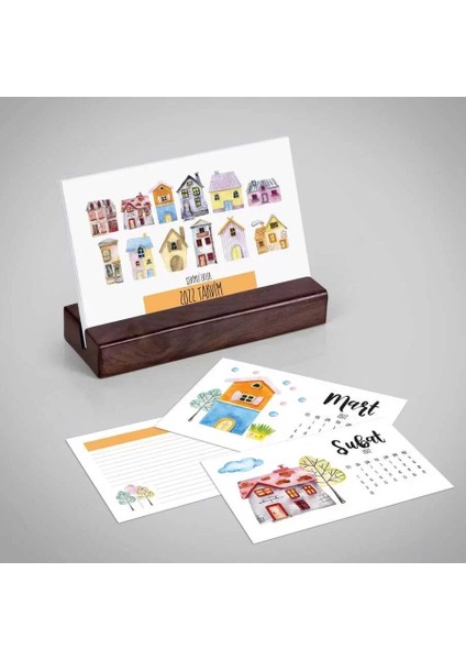 Sevimli Evler Masa Takvimi | Ahşap Tabanlı 2026 Masa Takvimi modelleri