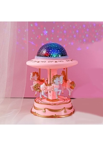 Atlı Karınca Disko Toplu Işıklı, Müzikli, Projeksiyonlu Müzik Kutusu Mavi Renk Sevgiliye Hediye