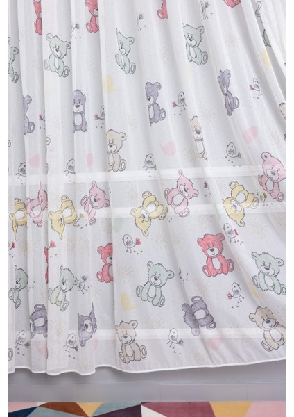 Renkli Ayıcık 1/2,5 Normal Pileli Ütü Istemez Yeni Sezon Çocuk Oda Tül Perdesi