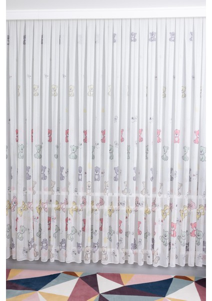 Renkli Ayıcık 1/2,5 Normal Pileli Ütü Istemez Yeni Sezon Çocuk Oda Tül Perdesi modelleri