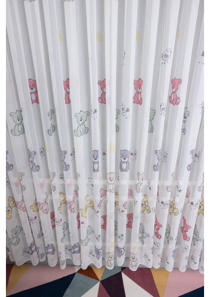 Renkli Ayıcık 1/2,5 Normal Pileli Ütü Istemez Yeni Sezon Çocuk Oda Tül Perdesi