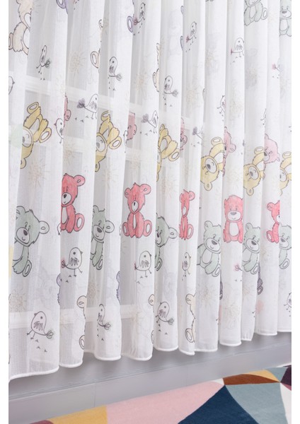 Renkli Ayıcık 1/2,5 Normal Pileli Ütü Istemez Yeni Sezon Çocuk Oda Tül Perdesi