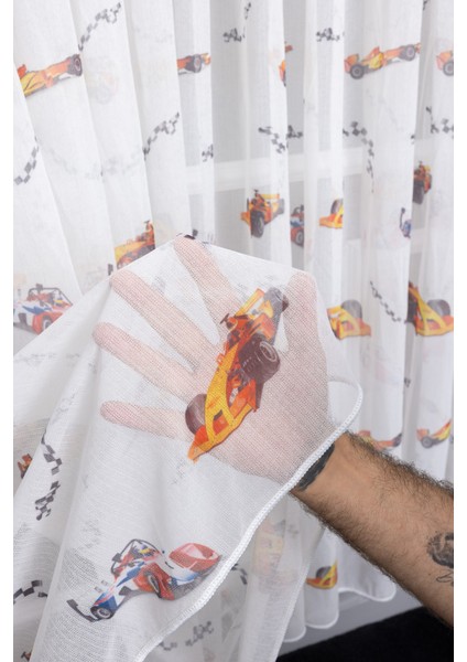 Yarış Arabalı 1/3 Sık Pileli Ütü Istemez Yeni Sezon Çocuk Oda Tül Perdesi