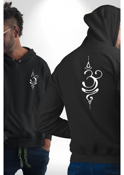 Om Aum Budizm Yoga Siyah Kapüşonlu Sweatshirt Kadın Erkek Ön Minimal Sırt Baskılı fırsatları