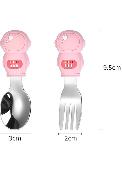 Roket ve Astronot Figürlü Çocuk Silikon Saplı Paslanmaz Çelik Uçlu Kaşık - Çatal Seti ve Saklama Kutusu (Pembe) fiyatları