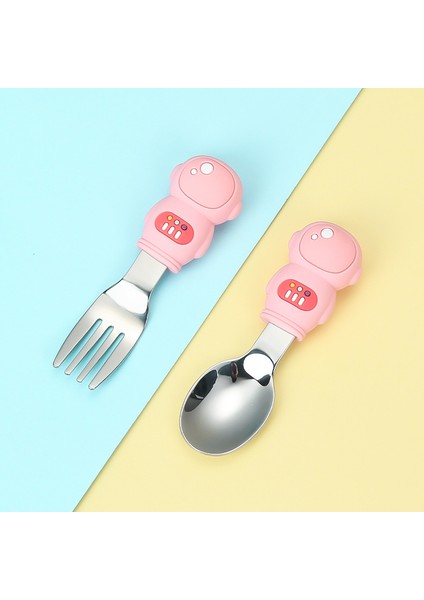Roket ve Astronot Figürlü Çocuk Silikon Saplı Paslanmaz Çelik Uçlu Kaşık - Çatal Seti ve Saklama Kutusu (Pembe) indirimleri
