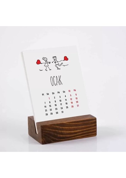 Aşk Tasarımlı Masa Takvimi | Ahşap Tabanlı 2026 Masa Takvimi