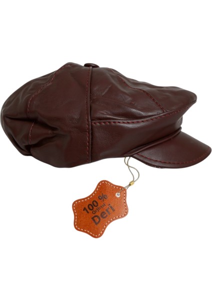 Hakiki Deri Kasket Şapka Erkek Bordo Rengi Hakikideribordokasket1