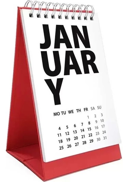 2026 Masa Takvimi Ingilizce - Kırmızı Beyaz