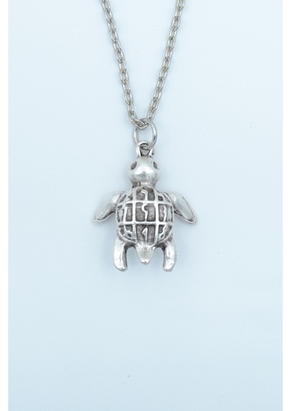 Kaplumbağ Zincir Kolye - Gümüş Kaplama - Erkek Kadın Kolye - Kod:499