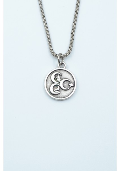 3 Hilal - Ay Yıldız - Kurt- Tuğra Örme Zincir Kolye - Gümüş Kaplama - Erkek Kadın Kolye - NO:1508