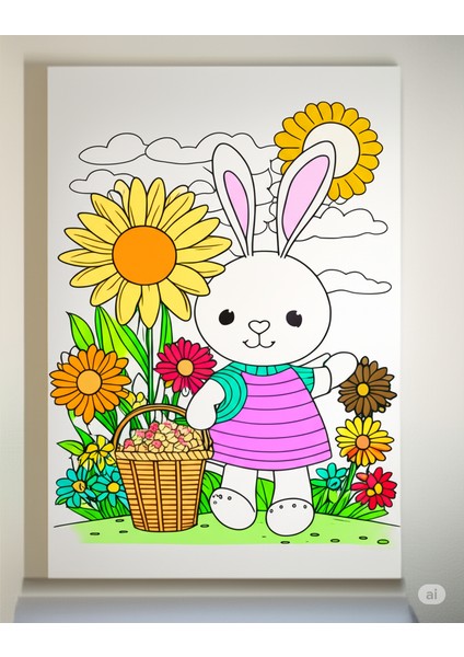 25 x 35 cm Resimli Tuval Çocuk Boyama Seti Tavşan Resimli 6 Renk Akrilik Boya ve 2 Fırça Adet Fırça ile fiyatları
