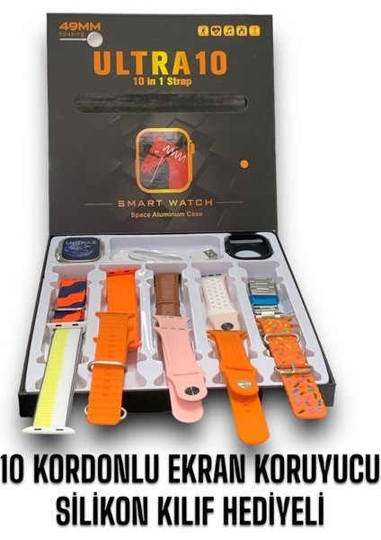 Smart W4TCH Ultra 10 49 mm 10IN1 Akıllı Saat 10 Kordonlu Takvim Spor Whatspp Menülü Koruma Kılıflı