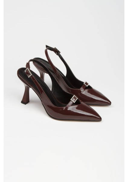 Tek Bant Arkasi Açık Kadın Topuklu Ayakkabı Rugan modelleri