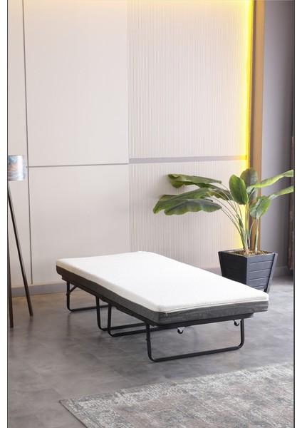 Limnihome Devon Metal Katlanır Karyola + Yatak (Beyaz)