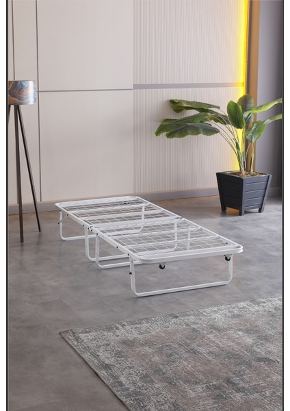 Limnihome Devon Metal Katlanır Karyola + Yatak (Beyaz)