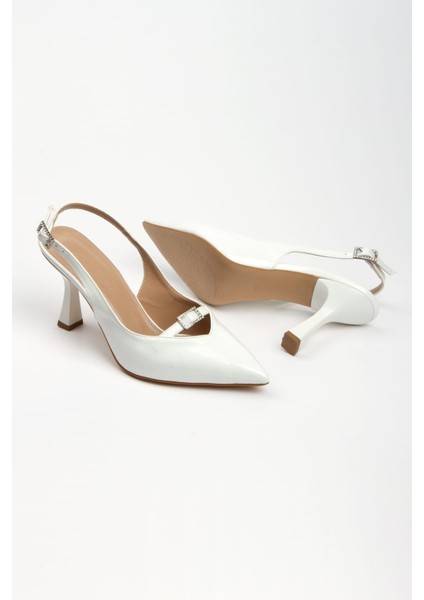 Tek Bant Arkasi Açık Kadın Topuklu Ayakkabı Rugan