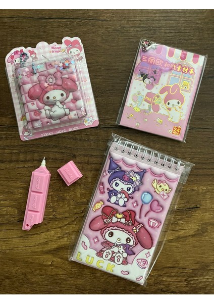 My Melody Kuromi Kırtasiye Seti 3 Adet Sticker Not Defteri 1 Adet Kalem Okul Set Defter modelleri