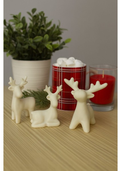 Geyik Figürleri Minimalist Dekoratif 3'lü Set Yılbaşı Süsü Masaüstü Dekoru