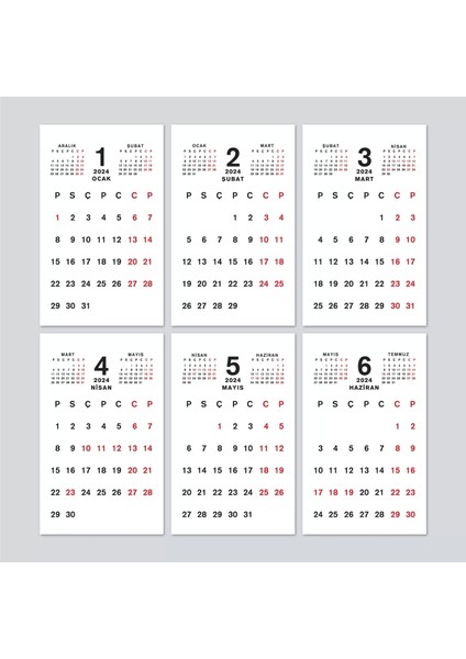 Haftalık Planlamalı Organizer Takvim, 2026 Masa Takvimi, Üçgen Takvim, Önceki ve Sonraki Aylar modelleri