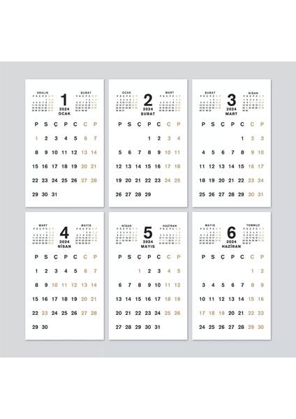 Haftalık Planlamalı Organizer Takvim, 2026 Masa Takvimi, Üçgen Takvim, Önceki ve Sonraki Aylar modelleri