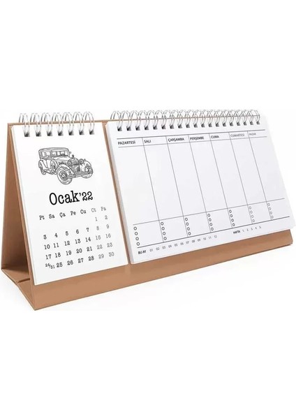 Klasik Arabalar Haftalık Planlamalı 2026 Masa Takvimi Kraft