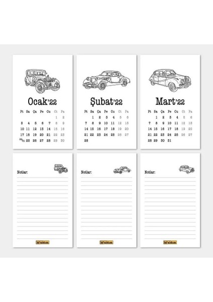 Klasik Arabalar Haftalık Planlamalı 2026 Masa Takvimi Kraft fiyatları