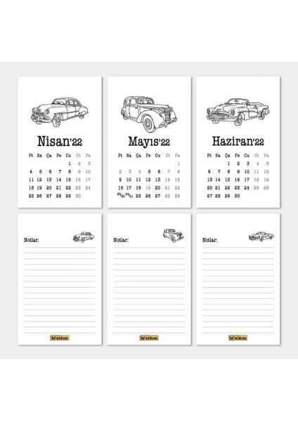 Klasik Arabalar Haftalık Planlamalı 2026 Masa Takvimi Kraft modelleri