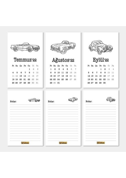 Klasik Arabalar Haftalık Planlamalı 2026 Masa Takvimi Kraft fırsatları