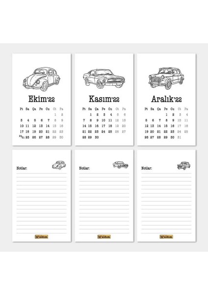 Klasik Arabalar Haftalık Planlamalı 2026 Masa Takvimi Kraft indirimleri