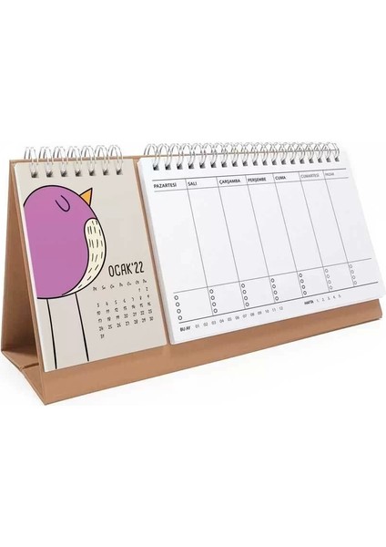 Hayvanlı Takvim Haftalık Planlayıcı 2026 Masa Takvimi Kraft