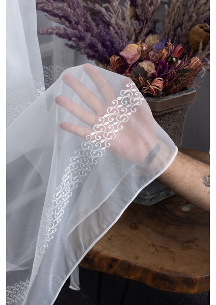 Capella Ekru 1/2.5 Normal Pileli Işlemeli Ütü Istemez Kırışmaz Yeni Sezon Salon Oda Tül Perdesi