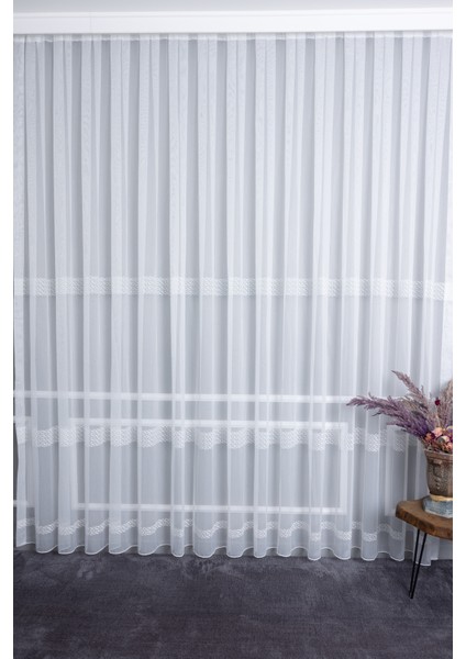 Capella Ekru 1/3 Sık Pileli Işlemeli Ütü Istemez Kırışmaz Yeni Sezon Salon Oda Tül Perdesi