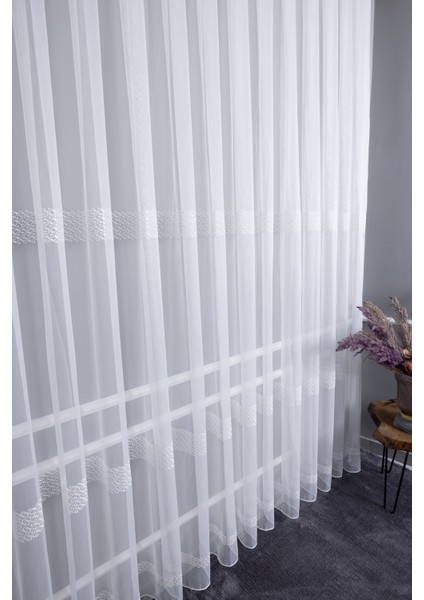 Capella Ekru 1/3 Sık Pileli Işlemeli Ütü Istemez Kırışmaz Yeni Sezon Salon Oda Tül Perdesi