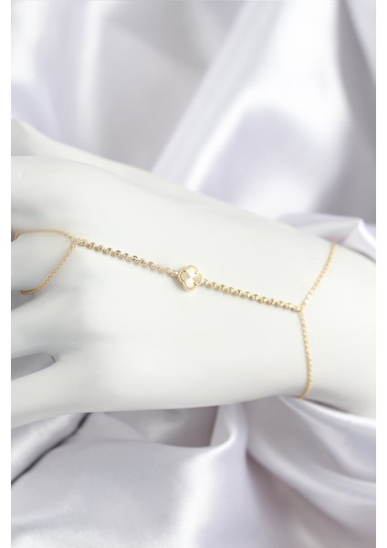 Pirinç Zirkon Taşlı Yonca Model Gold Renk Şahmeran