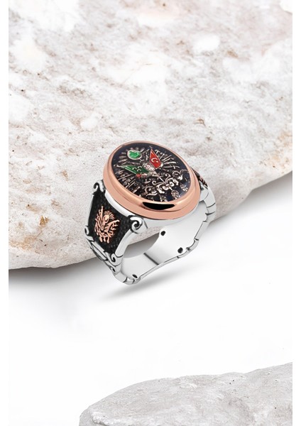 Mineli Osmanlı Devlet Armalı Gümüş Erkek Yüzük