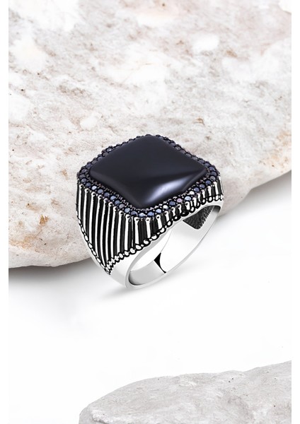 Onix Taşlı Gümüş Erkek Yüzük