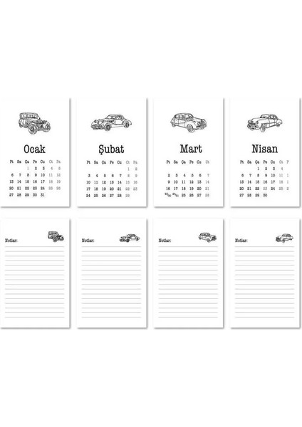 Haftalık Planlayıcı 2026 Masa Takvimi - Vintage Arabalar fiyatları