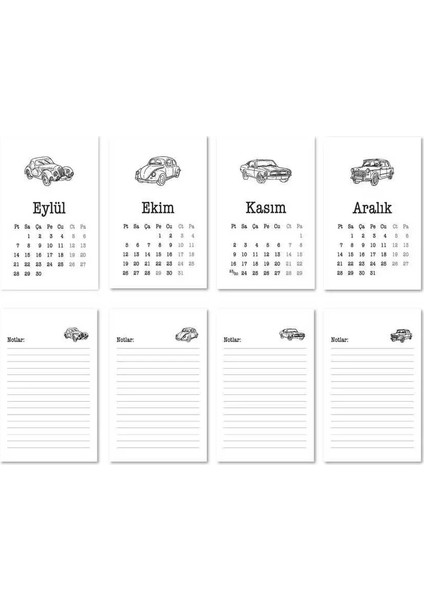 Haftalık Planlayıcı 2026 Masa Takvimi - Vintage Arabalar fırsatları