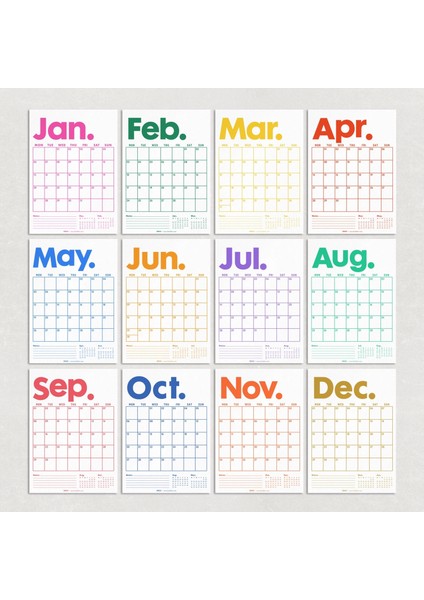 2025 Aylık Planlayıcı Duvar Takvimi, Önceki ve Sonraki Ay Takvim, 33X48 cm & A4 Spiralli Takvim, Canlı Gökkuşağı Renkleri indirimleri