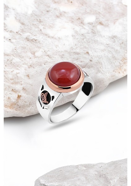 Kırmızı Akik Taşlı Gümüş Erkek Yüzük