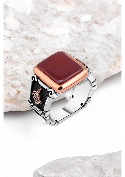 Düz Akik Taşlı Gümüş Erkek Yüzük