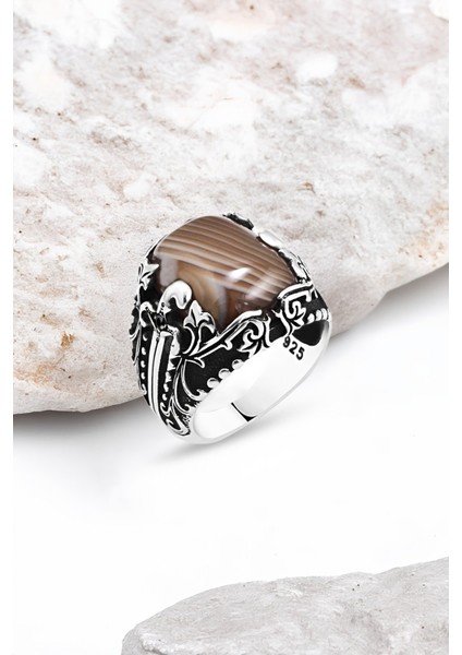 Akik Taşlı Gümüş Erkek Yüzük