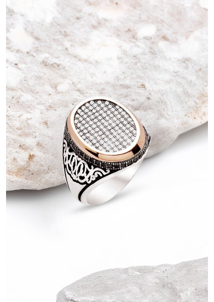 Gümüş Beyaz Zirkon Taşlı Süslemeli Erkek Yüzük