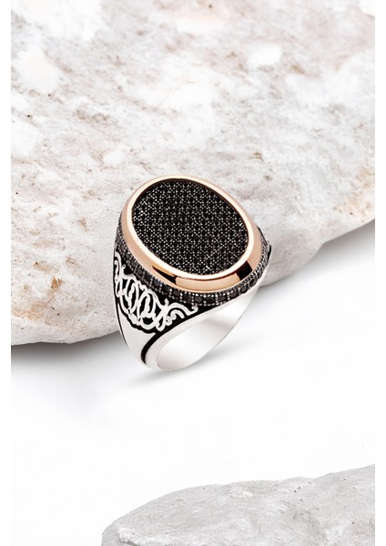 Gümüş Siyah Zirkon Taşlı Süslemeli Erkek Yüzük