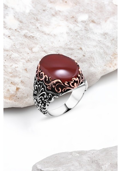 Akik Taşlı Gümüş Erkek Yüzük