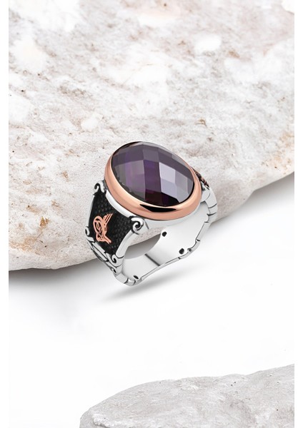 Kesme Ametist Taşlı Gümüş Erkek Yüzük