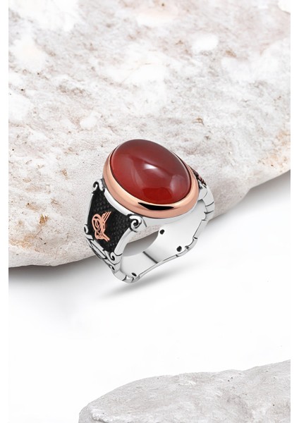 Kapşon Akik Taşlı Gümüş Erkek Yüzük